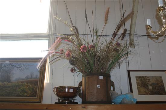 Bushel measure, Edwardian bowl & peacock feathers